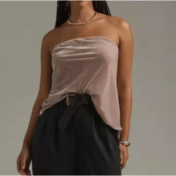 ~ NEW* Anthropologie Lg Tilda Strapless Top Velvet, Lt Mauve Muted Grayish Blush - Picture 11 of 15